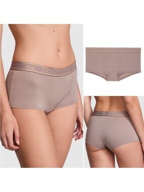 New VS PINK Logo Cotton Shimmer Boyshort Panty Size L